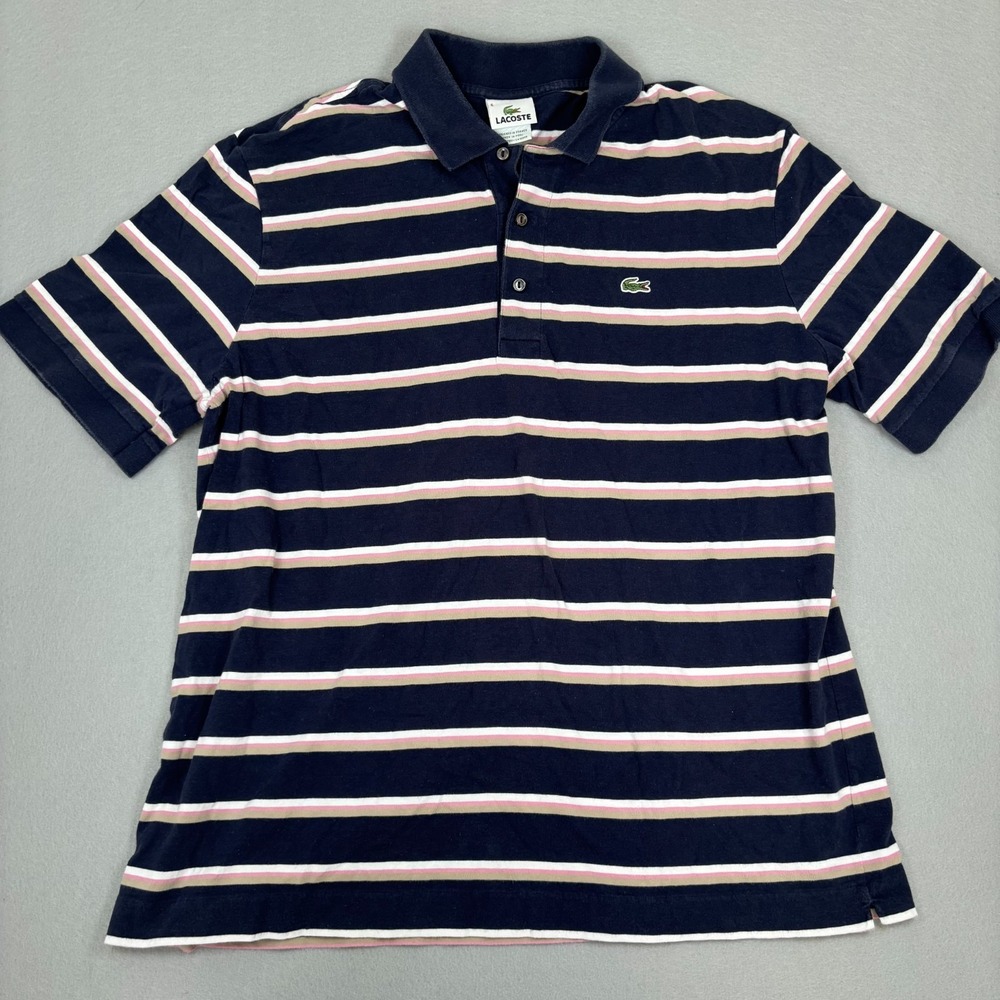 Lacoste Men's Navy Blue Striped‎ Polo Shirt Size 6/XL Casual 100% Cotton Golf